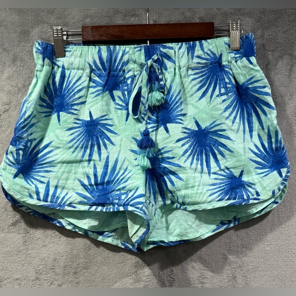 Vineyard Vines‎ Electric Palm Print 100% Linen Shorts Womens Size M Blue Green